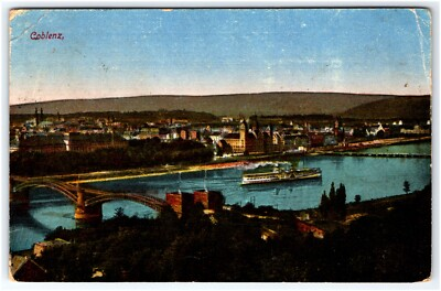 #ad STEAMSHIP ON THE RHINE RIVER IN KOBLENZ GERMANY POSTED 1919 EARLY DB POSTCARD $7.99