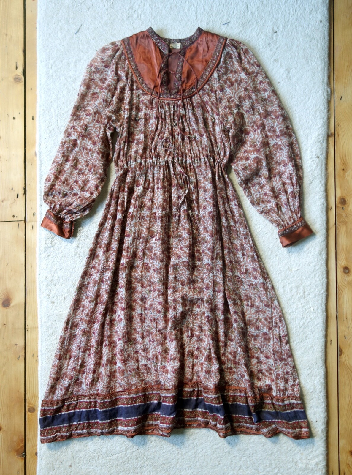 Vestido indio de algodón fino de los años 70/hermoso vestido bohemio estampado de bloques de algodón