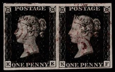 1840 1d Black Pl 8 KE-KF 4m Scarce Pair Fine 2x Light MX VGU Cat. £1,800.00