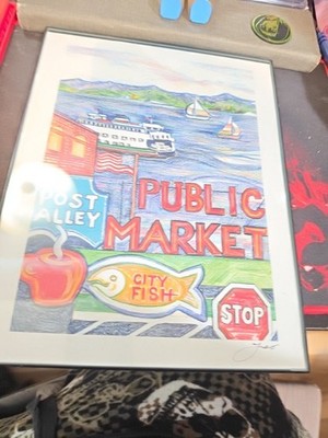 Public Market Post Alley City Fish Seattle Landmark Art Print. 8 5/8 x 11 1/4.