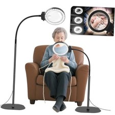 10X 30X Floor Magnifying Glass with Light and Stand,36 LED Flexible Black
