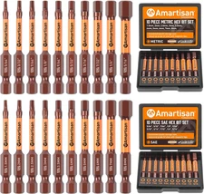 Amartisan 20-Piece Hex Head Allen Wrench Drill Bit Set, Metric and SAE S2 Steel 