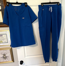 FIGS Technical Collection Unisex Blue Solid Scrub Set Top Jogger Pants M