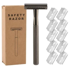 Men’s Classic Double Edge Shaving Safety Razor Aluminum Alloy With 10 Blades NEW