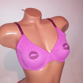 Victoria Secret Bra Set 36C Unlined Demi Medium Thong Panty Pink Shine Strap New