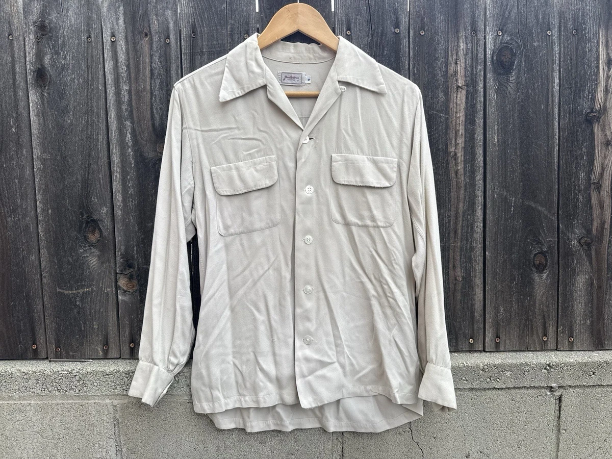 50s リブシャツ vintage rockabilly レーヨン Rockabilly Long Sleeve 1950s Vintage Casual Shirts for Men for