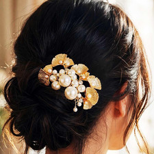 Pearl Wedding Hair Comb Gold Ginkgo Leaf Bridal Hair Pieces Goddess Hair Accesso