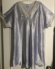 Vintage Purple Lavender Satin Lace Nightgown Sleep Gown Embroidered Large