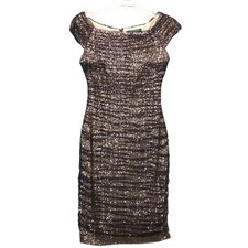 LRL Ralph Lauren Evening Gold Sequin Black Chiffon Bodycon Dress Sz 2P Cocktail