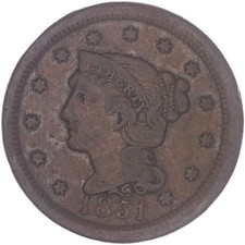 1851 (P) Braided Hair Large Cent Good GD See Pics J184