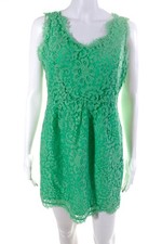 Joie Womens Sleeveless Scoop Neck Lace Overlay Shift Dress Green Size Small