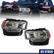 For 2019-2024 Ram 2500 3500 Halogen Chrome Headlights Headlamps Pair Left+Right