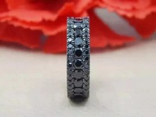 2 Ct Round Cut Lab Created Black Diamond Wedding Band Ring 14k Black Gold Plated