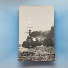 Military Shipping Postcard C1910 Real Photo H.M.S Monarch Fires A Bradside