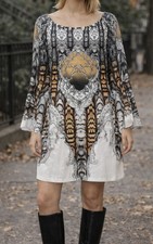 Venus Dress Artsy Black Floral Paisley Wiggle Gypsy Bohemian Women's Medium