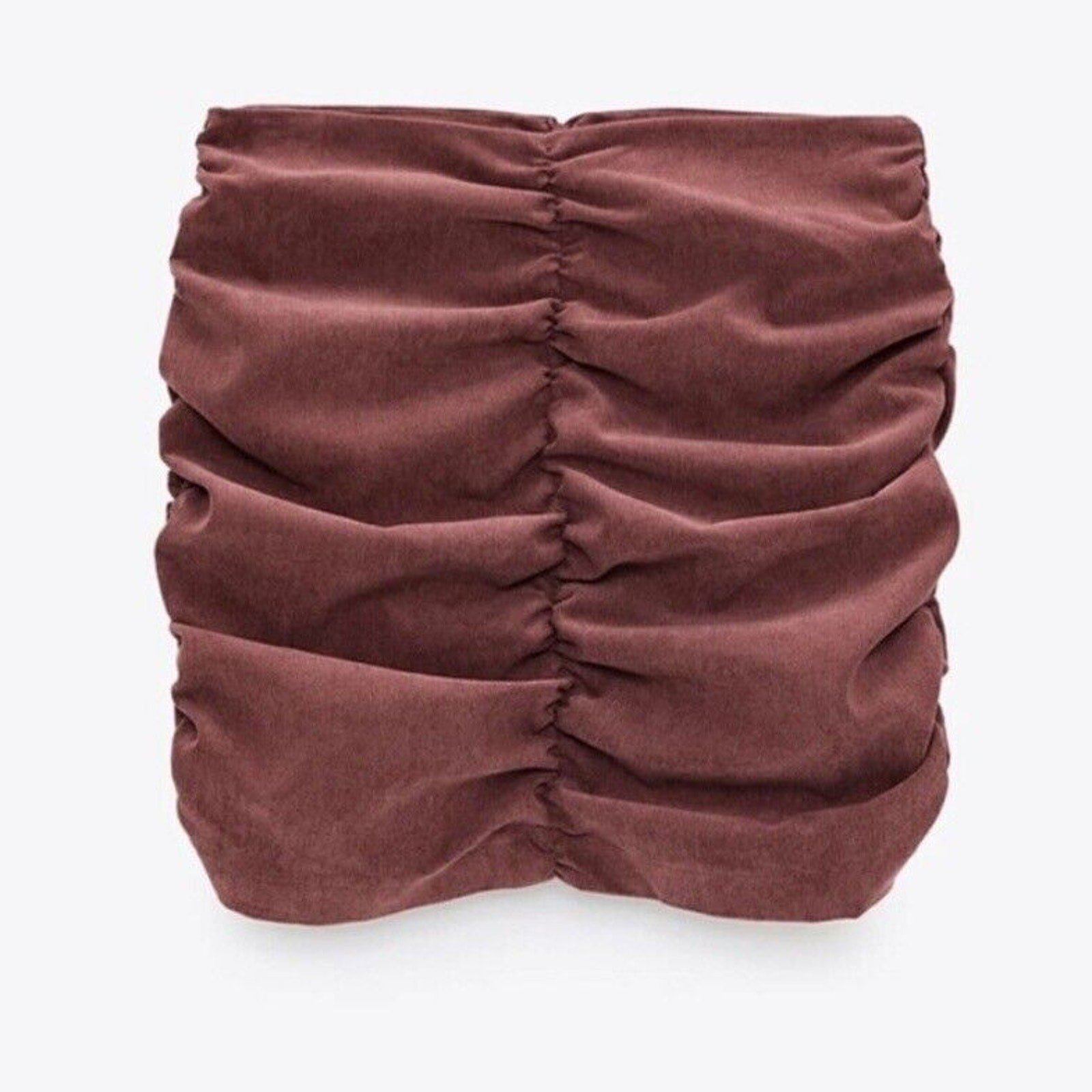 Zara Draped Ruched Corduroy Mini Skirt Dusty Rose Blush Color Size XS thumbnail 3