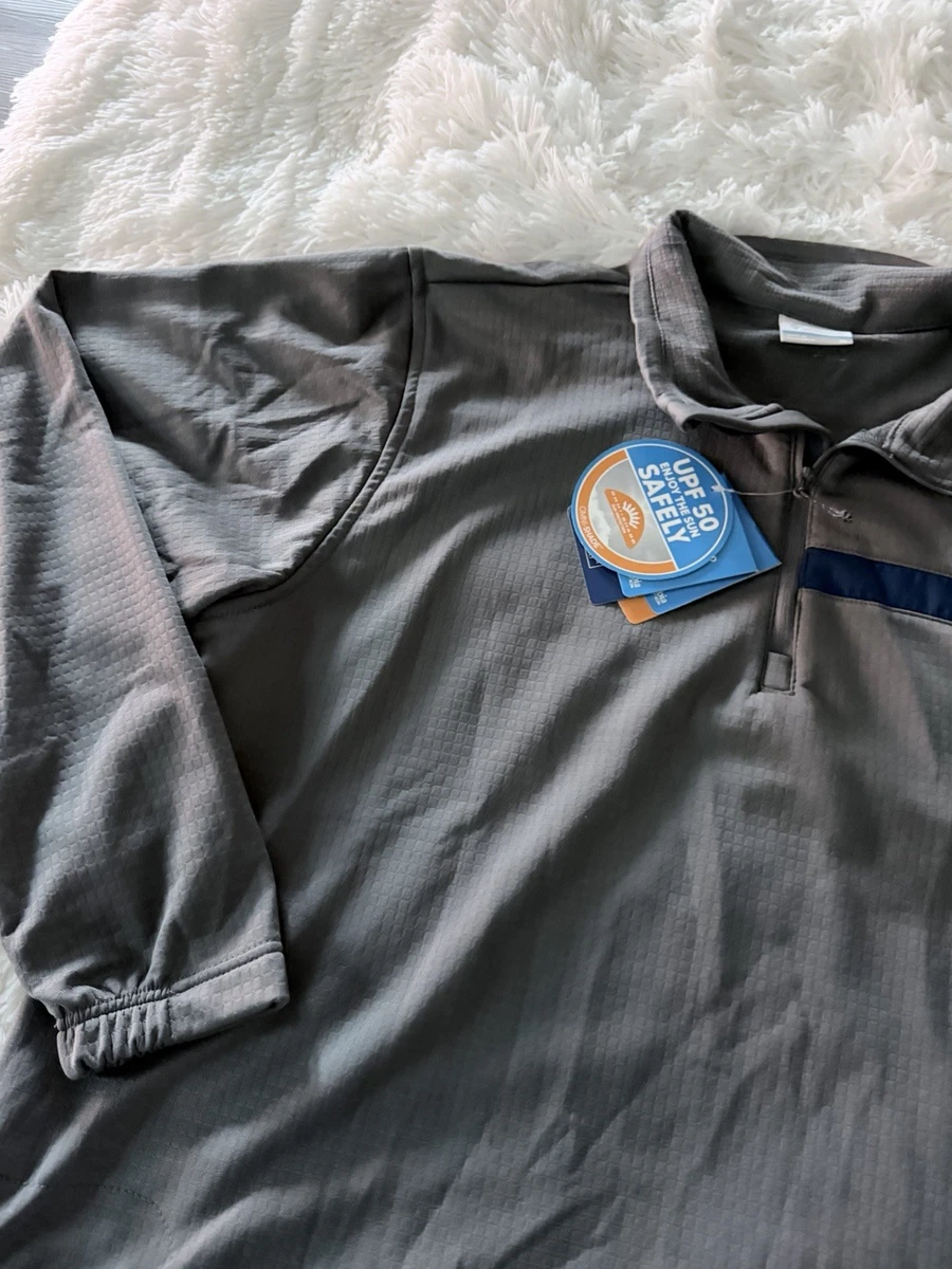 Polo Columbia PFG Omni-Shade para hombre XL gris 1/4 cremallera protección UV manga larga