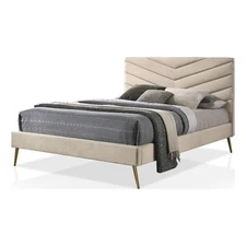 Bowery Hill Modern Fabric Upholstered Headboard Full Bed in Beige