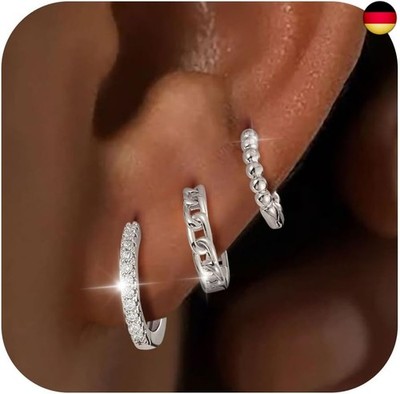 ZHESHY 3 Paar Ohrringe Silber 925/Gold Set Damen 14K Vergoldet Klein Ohrstecker