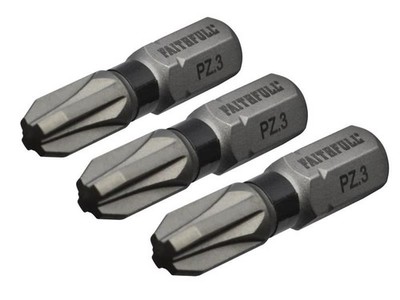 Faithfull - Pozi Impact Screwdriver Bits PZ3 x 25mm (Pack 3)