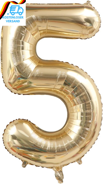 Luftballon 5 Geburtstag Zahl, 40 Zoll Gold Creme Folienballon, Riesenzahl Ballon-image