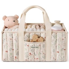 Blissful Diary Floral Diaper Caddy Organizer, Stylish Nursery Beige