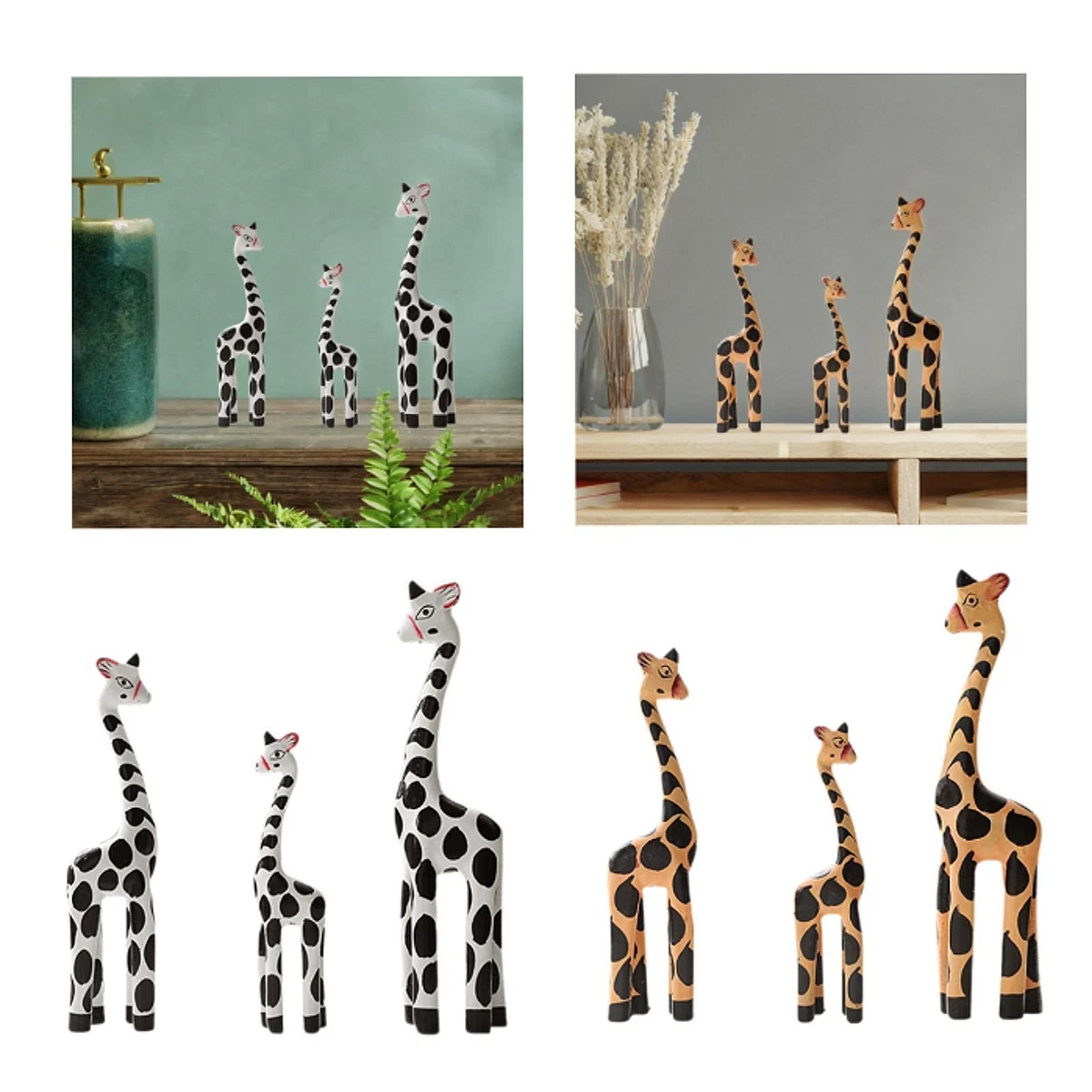 Ornamenti natalizi in legno a forma di giraffa madre e