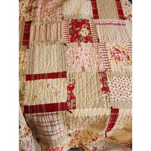 Pottery Barn Patchwork Quilt Full Queen Red Cream Linen Cotton Reversable