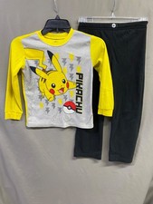 Pokemon Pikachu Boys Yellow Black Long Sleeve Pants Pajama Set Size 6/7