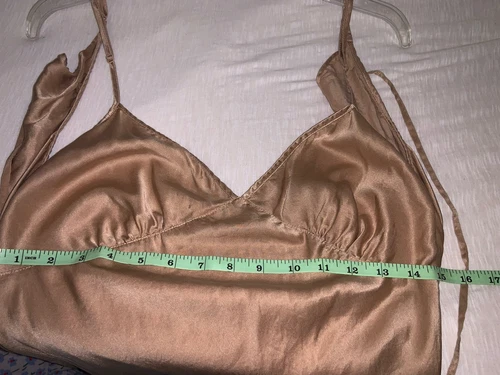 Victoria's Secret Silk Slip Dress Womens Medium Khaki Open Back Chemise VTG Y2K - Picture 5 of 6