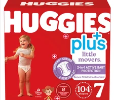 Huggies Plus Diapers little movers Sizes 7 (41+lb/18+ kg),  104 COUNT