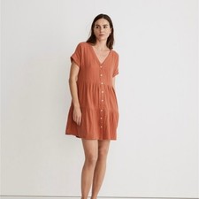 Madewell Light spun Cuff Sleeve button front tiered mini dress Size Medium