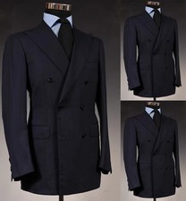 Black Classical Men's Suits Double Breasted Peak Lapel Tuxedos Wedding Blazer