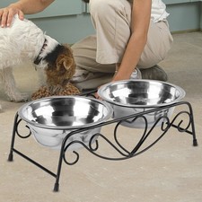Stainless Steel Double Dog Bowls Durable Feeder for Small or Middle-sized WT