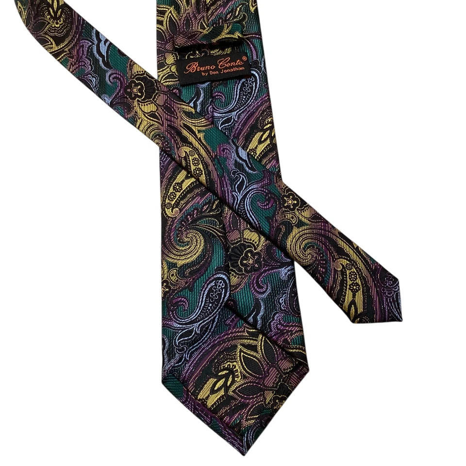 Corbata Clásica BRUNO CONTE 100% Microfibra Diseñador PAISLEY Multicolor Usada en Excelente Condición Foto 3 de 3