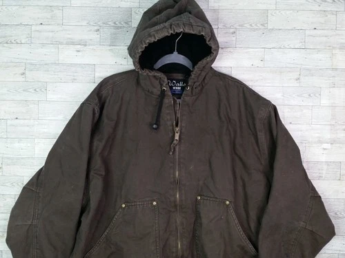 Vintage Men's Walls Workwear Jacket Canvas Hooded Bomber Fleece Lined Coat 2XL image 2