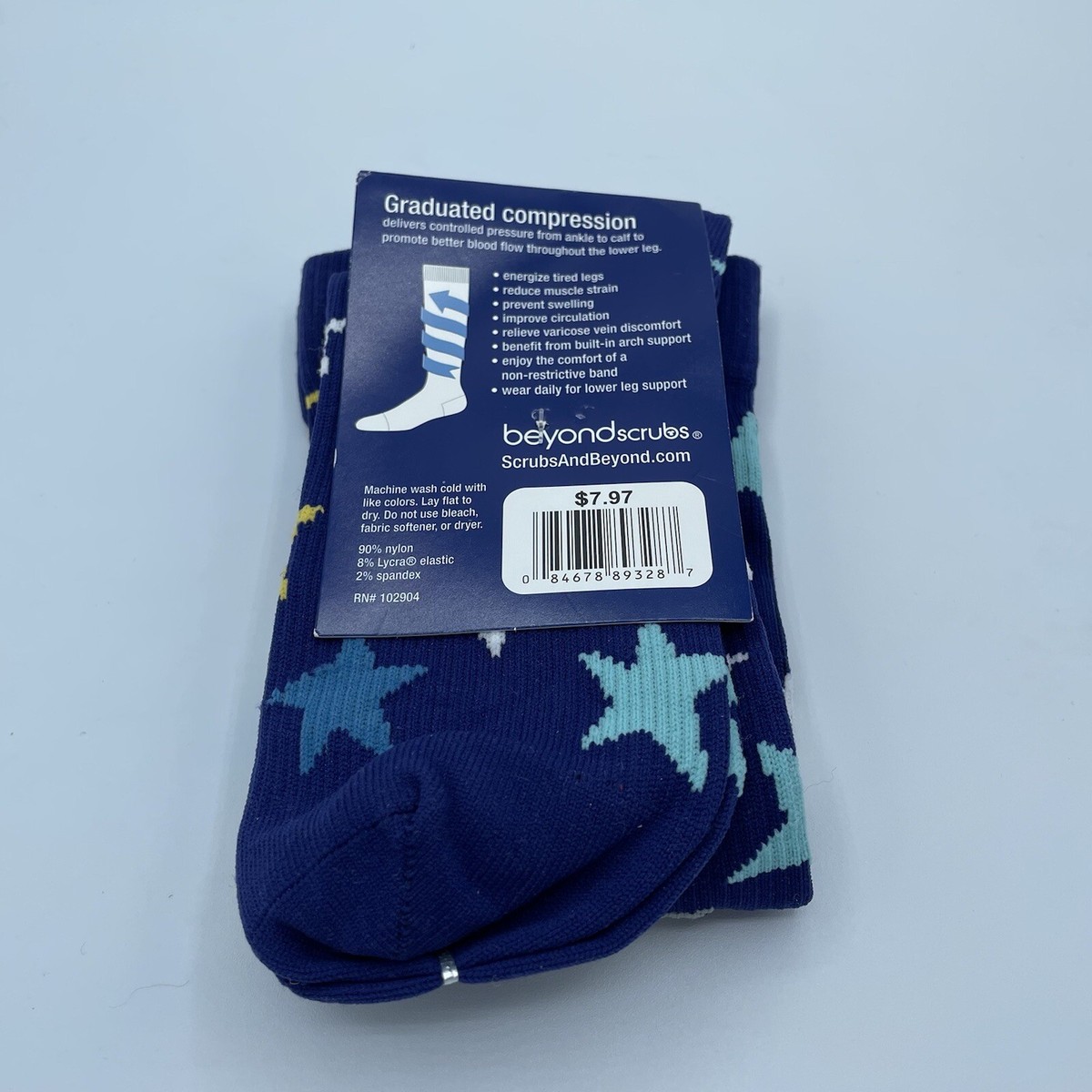 え Beyond Scrubs Compressions Socks 12-14mmHg Navy Blue Stars 6-10 | eBay