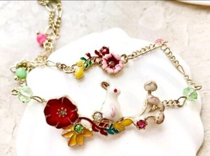 Authentic Gold plated multicolor Crystal flower fern white rabbit mushroom necklace