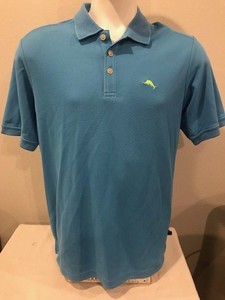 Tommy-Bahama-Men-039-s-Blue-Island-Polo-Textured-Shirt-Size-Medium-Green-Marlin-EUC