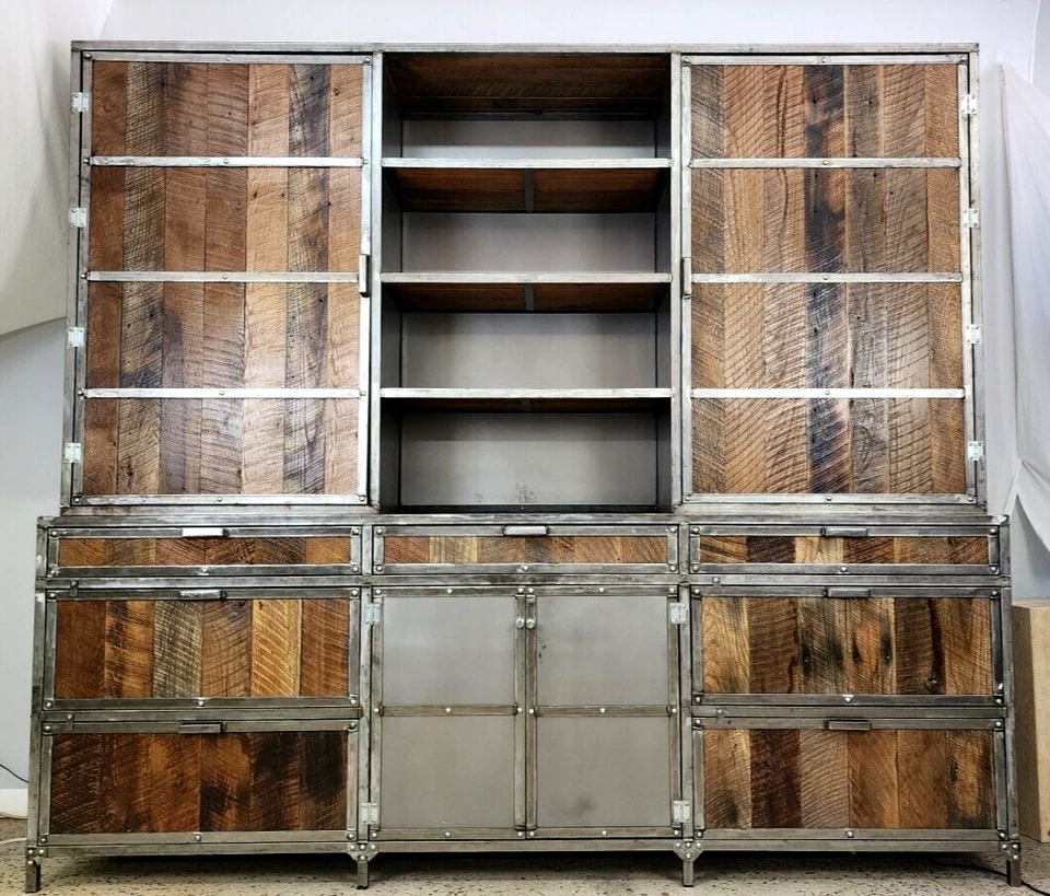 Credenza Industrial con Enganche Madera Recuperada Soldada Alta Gama Brutalista 96" ALTO! Foto 2 de 4