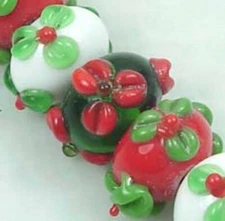 6 Handmade Lampwork Glass Rondelle Beads Christmas Color
