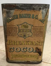 Vtg Antique Walter Baker & Co LTD Breakfast Cocoa 1/2 lb Can Dorchester Mass