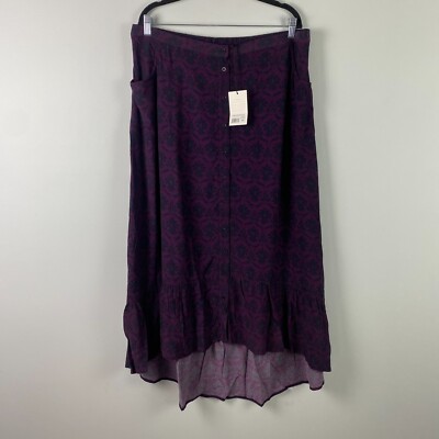 Kerrits EQL Button Front Maxi Skirt Size XL Purple Floral Horse Print Pockets