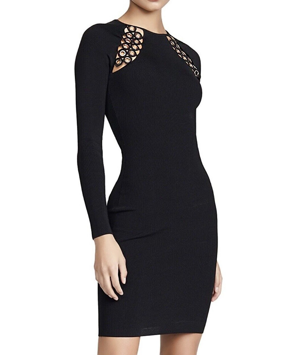 GOOD AMERICAN Grommet Rib Knit Slimming Dress Sz 0 Black GOOD AMERICAN Grommet Rib Knit Slimming Dress Sz 0 Black