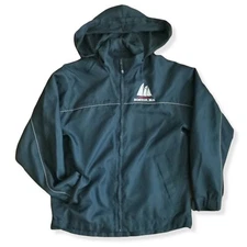 Boston Massachusetts Blue Sailing Yacht Windbreaker Jacket Hooded Mens M Vintage