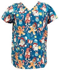 Women's Halloween Christmas Medical Scrub Royal Base Gingerbread Santa XL