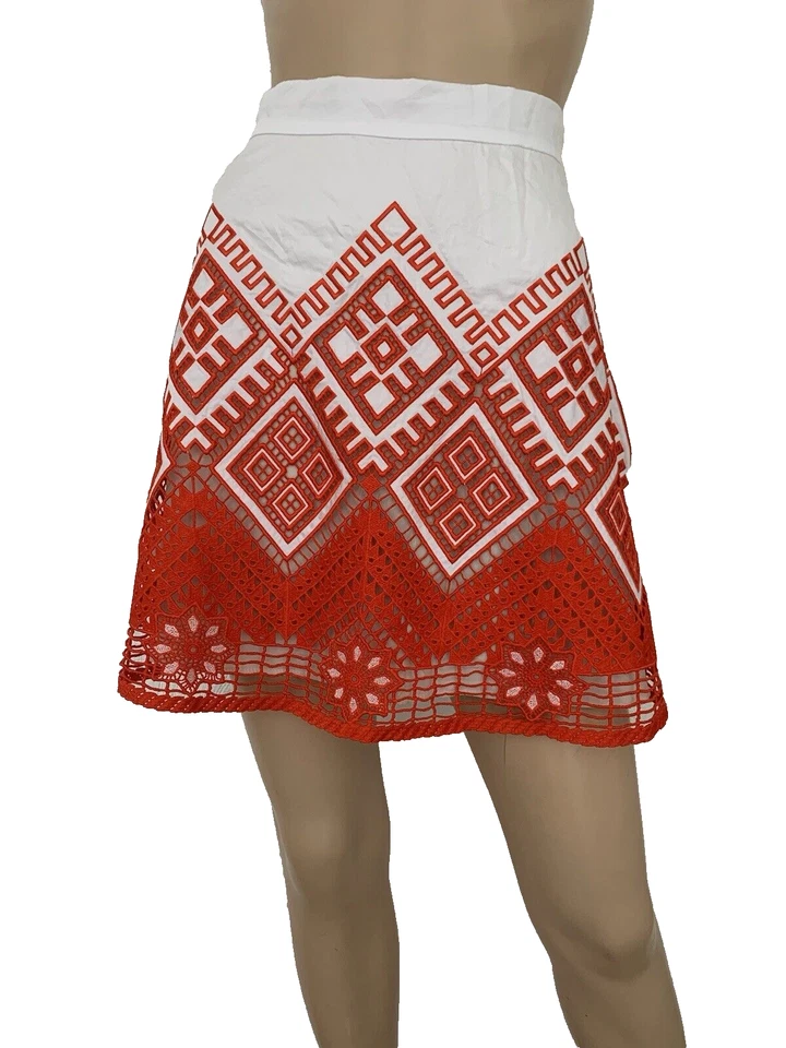 Minifalda TEMPERLEY LONDON Algodón Amalfi Bordada Blanca Roja UK 8 US 4 S RARA Foto 3 de 4