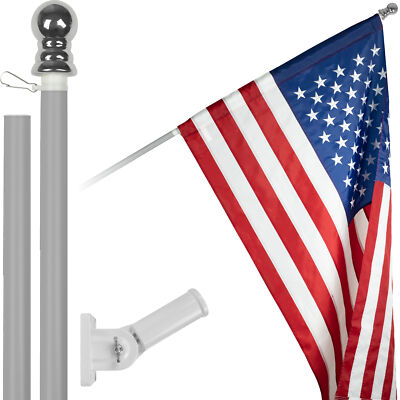 NEW G128 USA Flag & Flagpole Set, 5FT Silver Pole and 2.5x4 FT Emb PS Flag