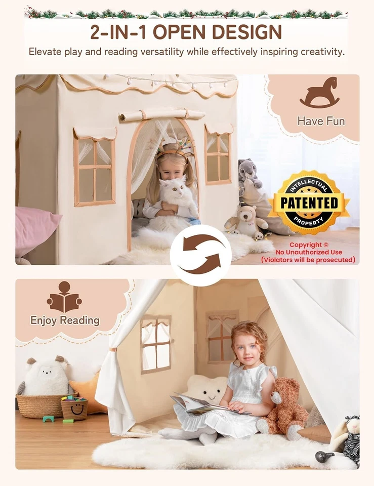 Besrey Kids Play Tent 2-in-1 – w/ Mat & Lights, Indoor Outdoor Toddler Gift - Image 2 of 4