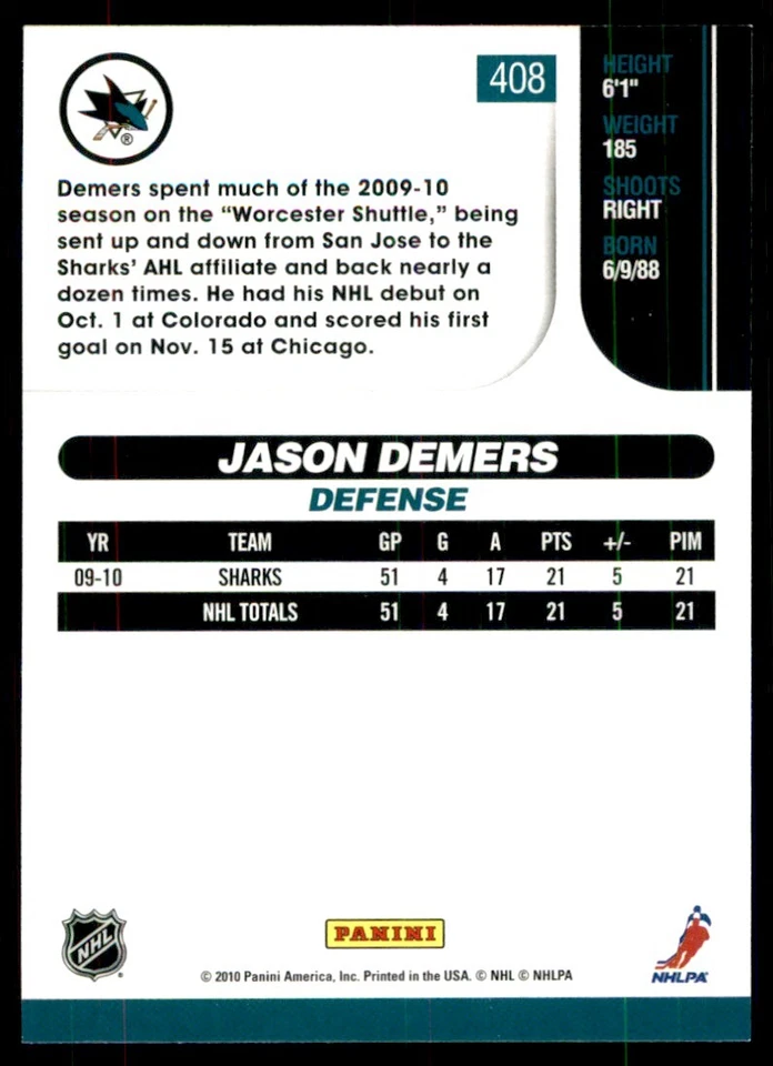 2010-11 Score Jason Demers #408 - Image 2 of 2